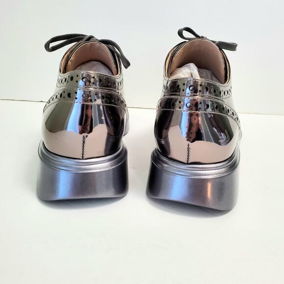 NWOT Stuart Weitzman Darra Gunmetal Lace Up Oxford Shoe 6B Metallic Statement - Picture 6 of 12